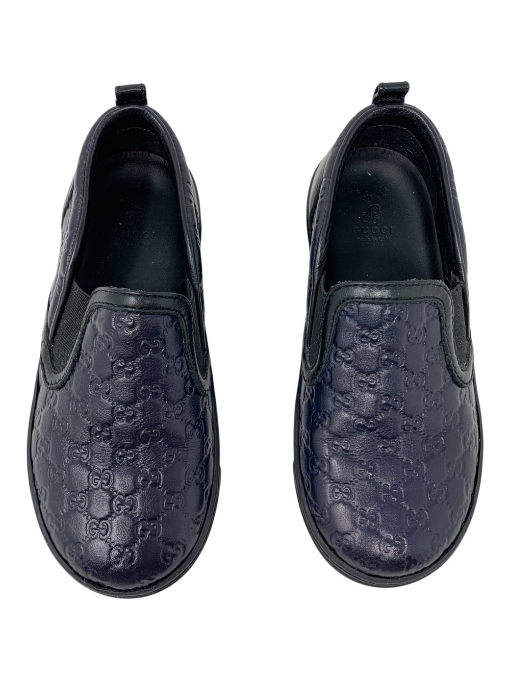 Gucci Kids Guccissima GG Navy Leather Slip On Sneakers EU 25 US 9